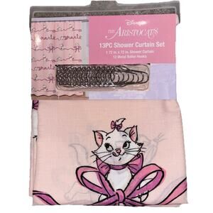 Aristocats Marie Cat Bathroom Shower Curtain Pink Bow 72”x72” 13 Piece Set NEW